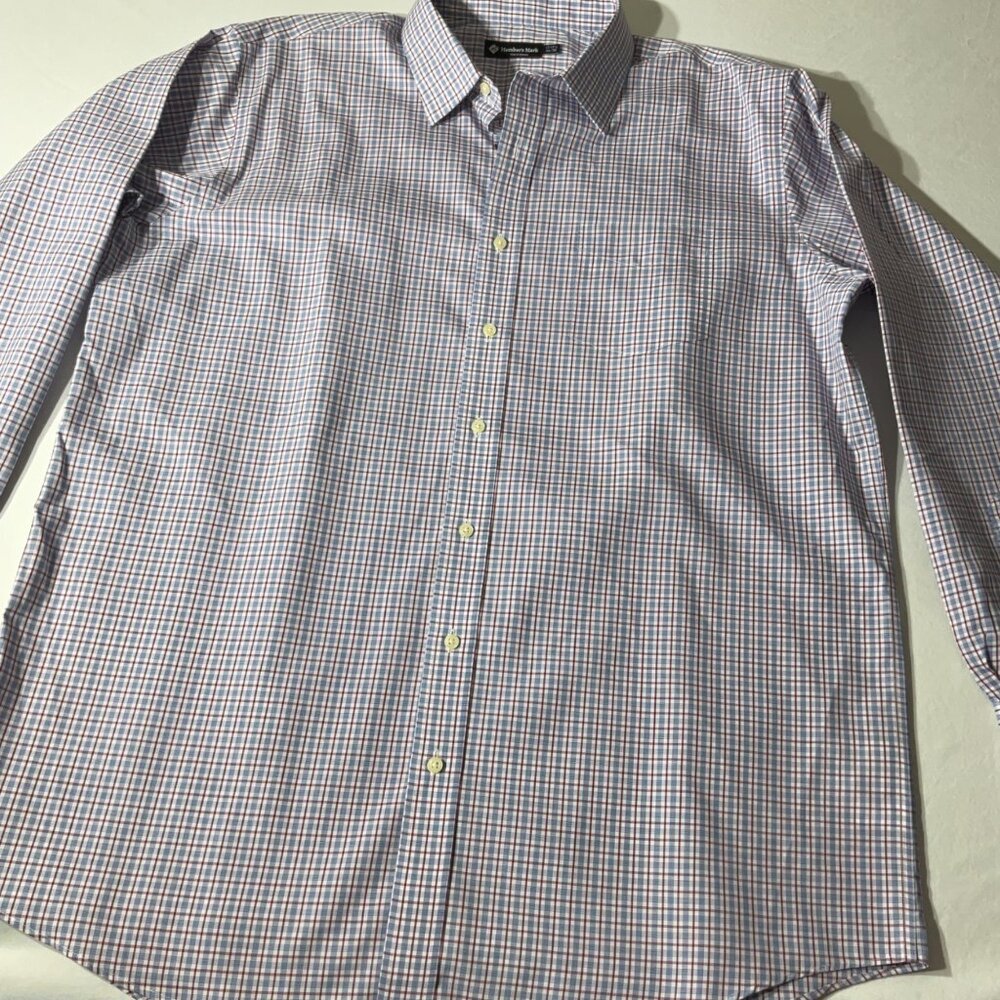 Mens Members Mark Red & Blue Plaid Long Sleeve Button-Down Shirt Size 17-17.5 34